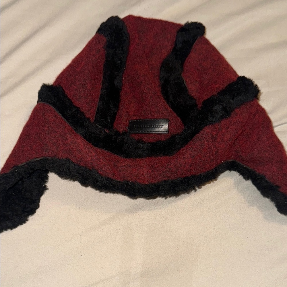 Burgundy and Black Burberry Fleece Hat